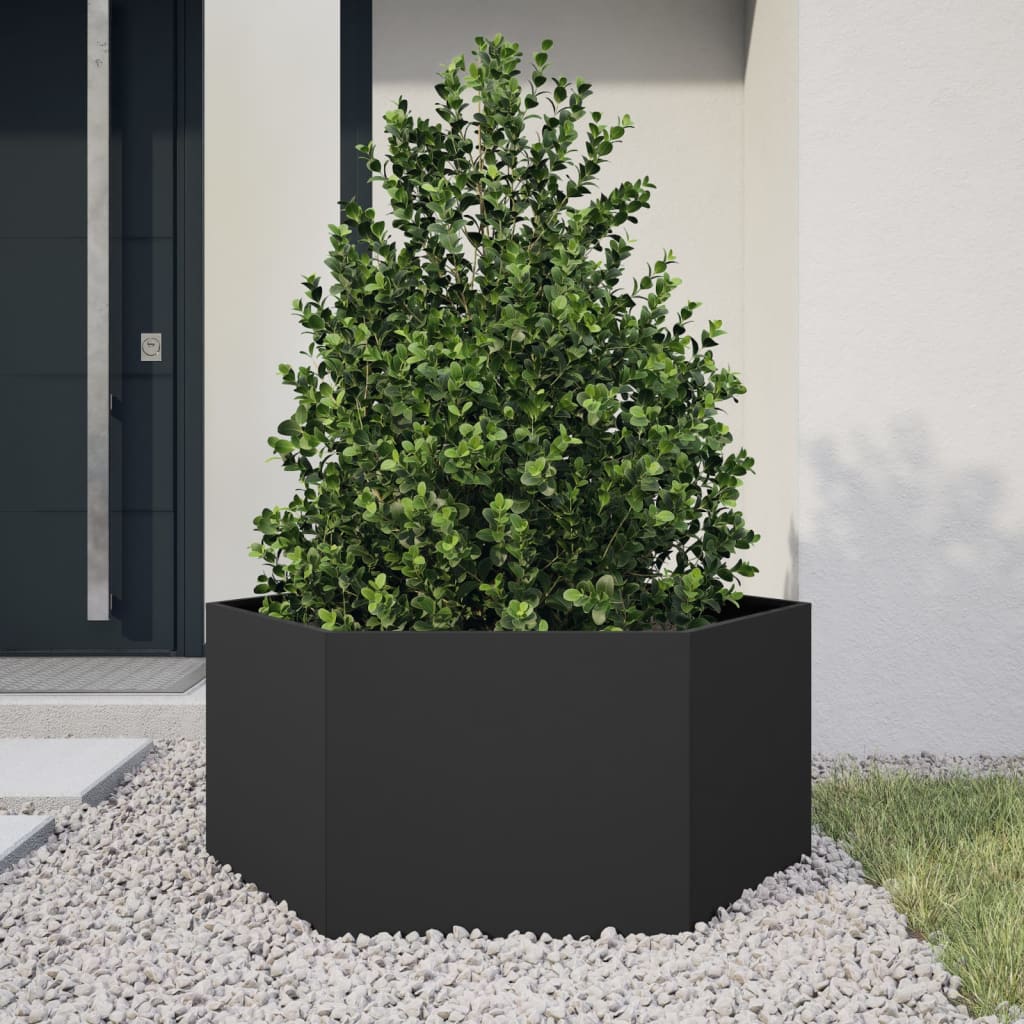 Plantenbak zeshoek 104x90x45 cm staal zwart