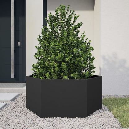 Plantenbak zeshoek 104x90x45 cm staal zwart