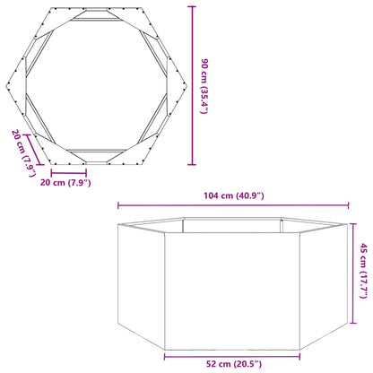 Plantenbak zeshoek 104x90x45 cm staal wit