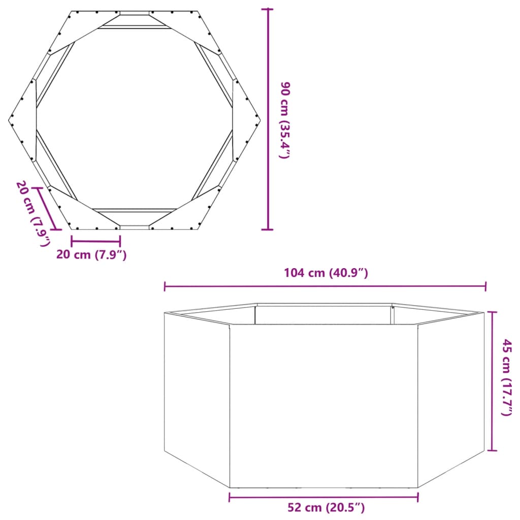 Plantenbak zeshoek 104x90x45 cm gegalvaniseerd staal
