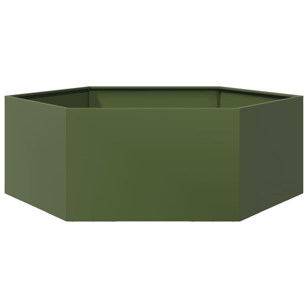 Plantenbak zeshoek 138x120x45 cm staal olijfgroen