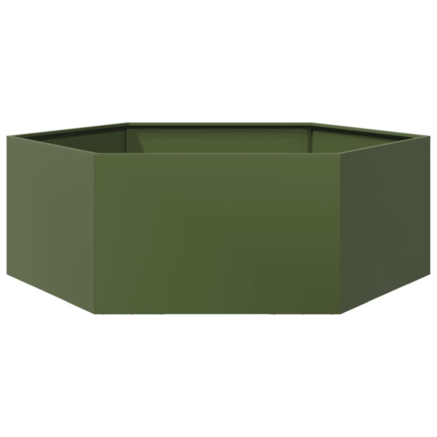 Plantenbak zeshoek 138x120x45 cm staal olijfgroen