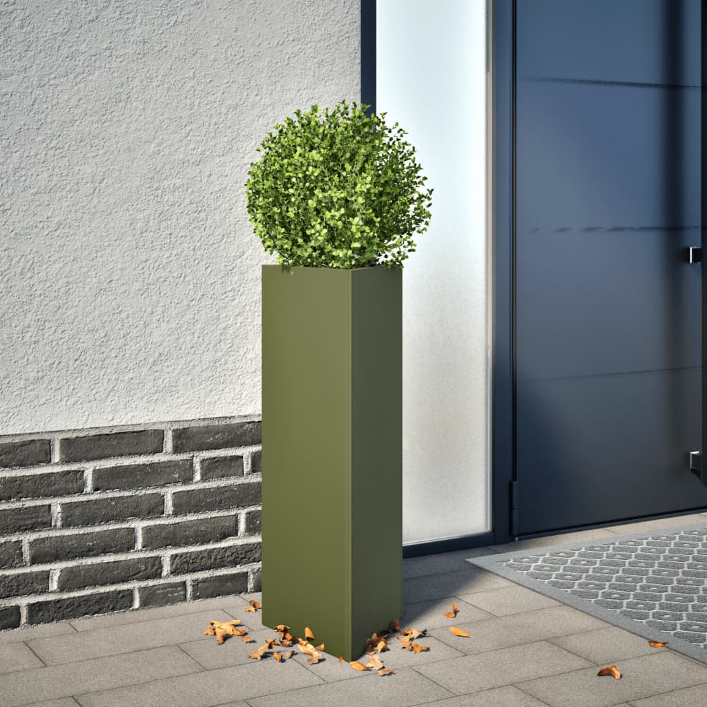 Plantenbak driehoek 30x26x75 cm staal olijfgroen