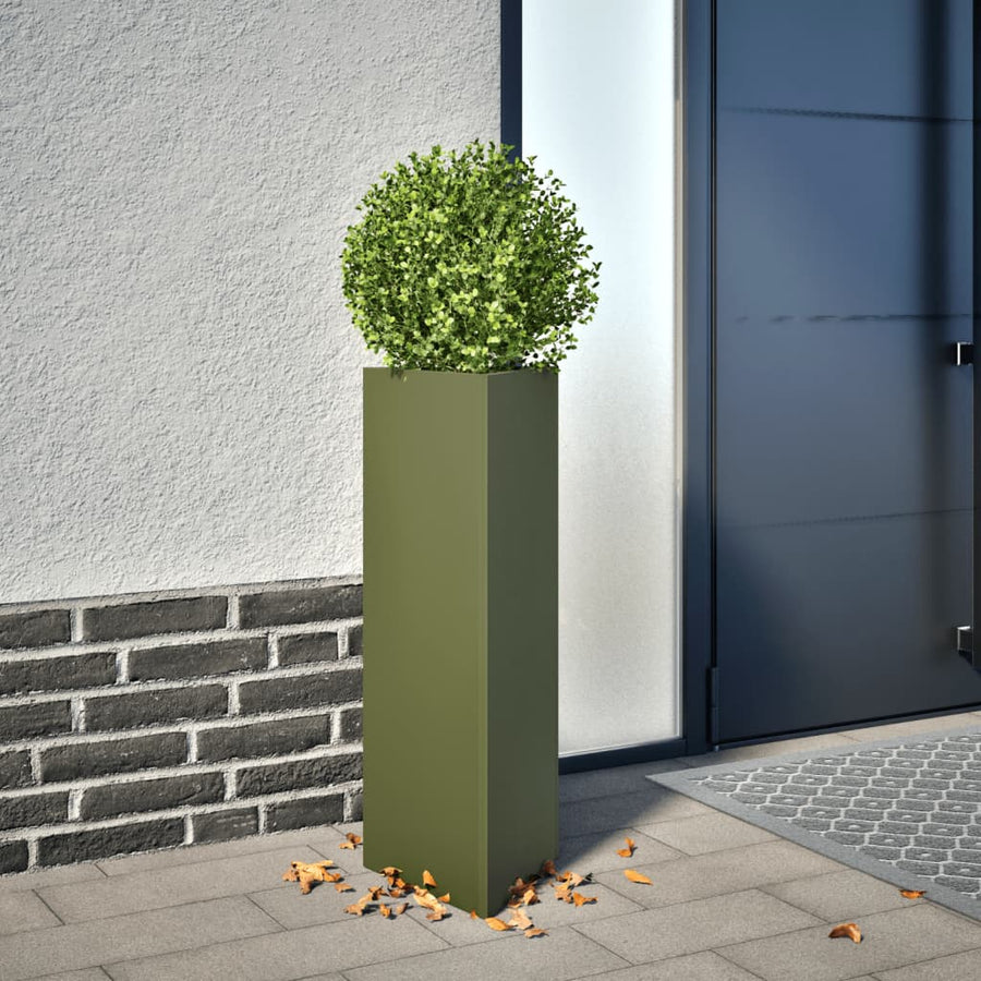 Plantenbak driehoek 30x26x75 cm staal olijfgroen
