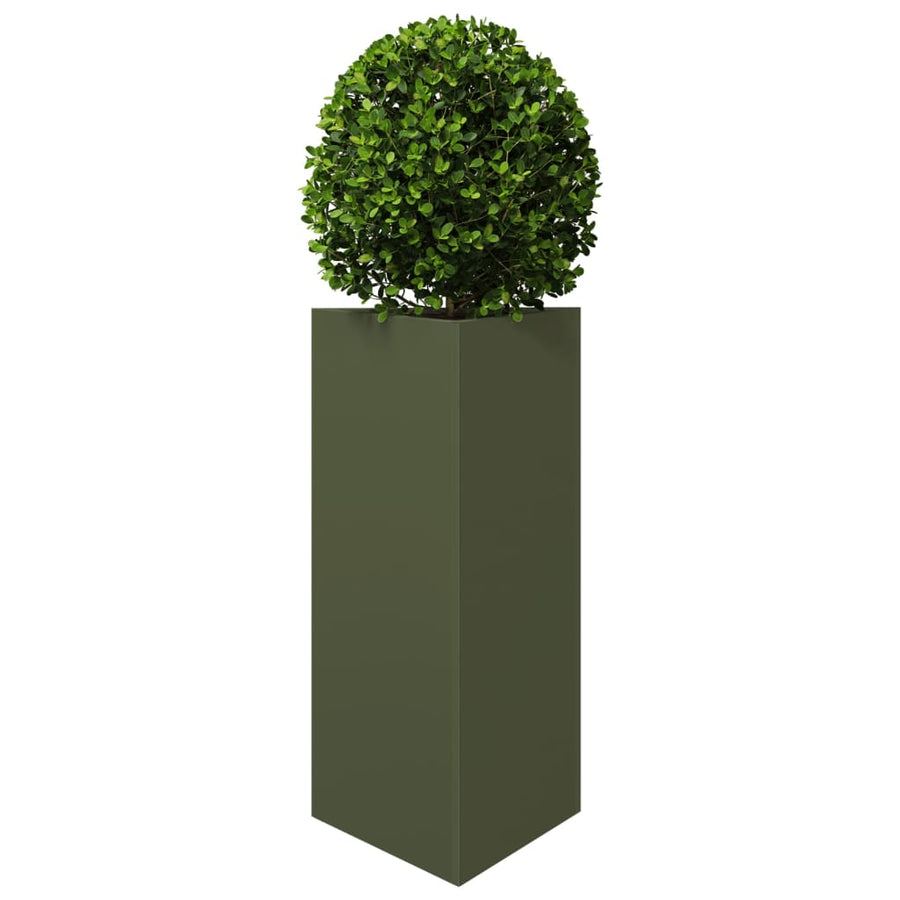 Plantenbakken 2 st driehoek 40x34,5x70 cm staal olijfgroen