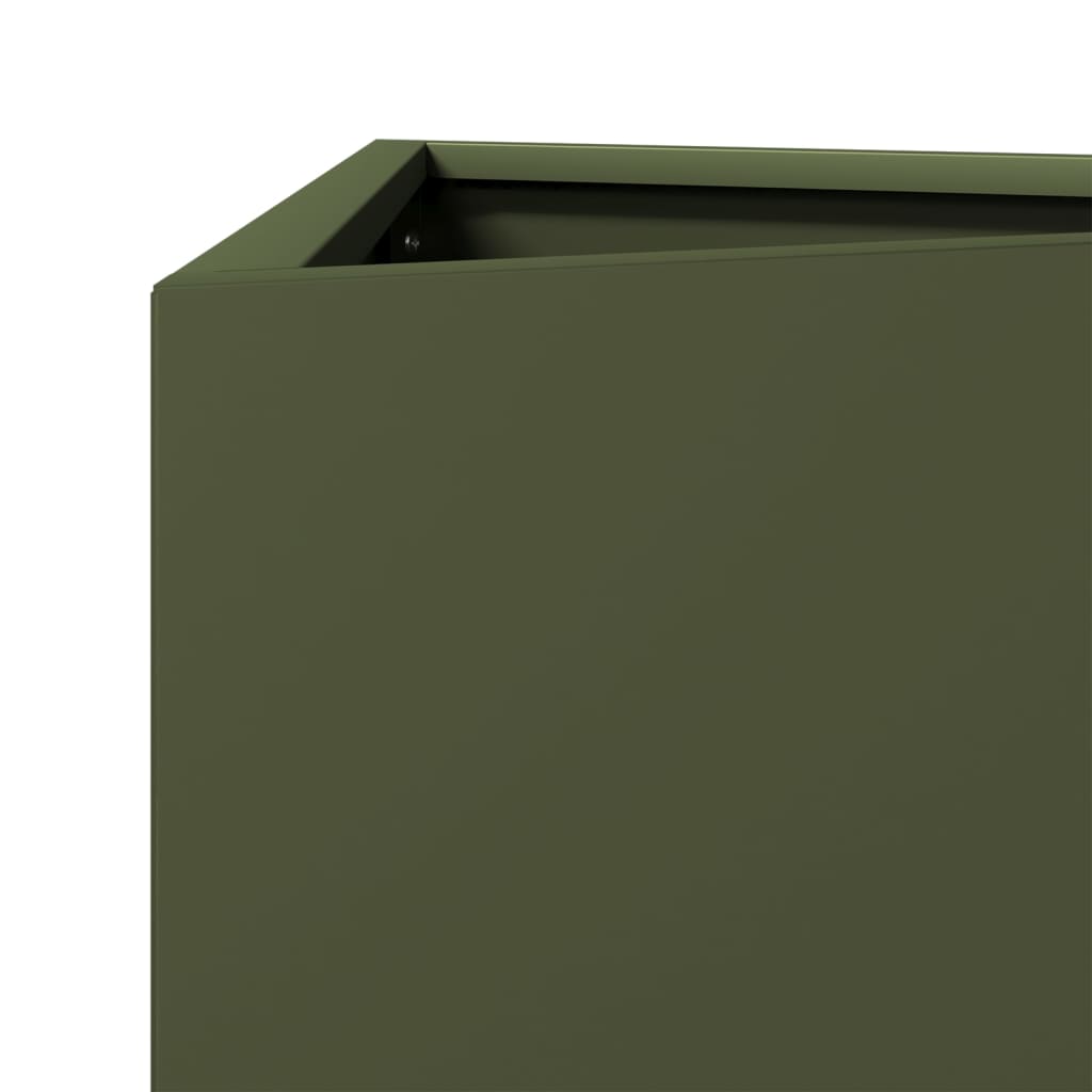 Plantenbakken 2 st driehoek 40x34,5x70 cm staal olijfgroen