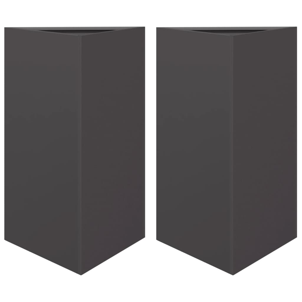 Plantenbakken 2 st driehoek 50x43x75 cm staal zwart