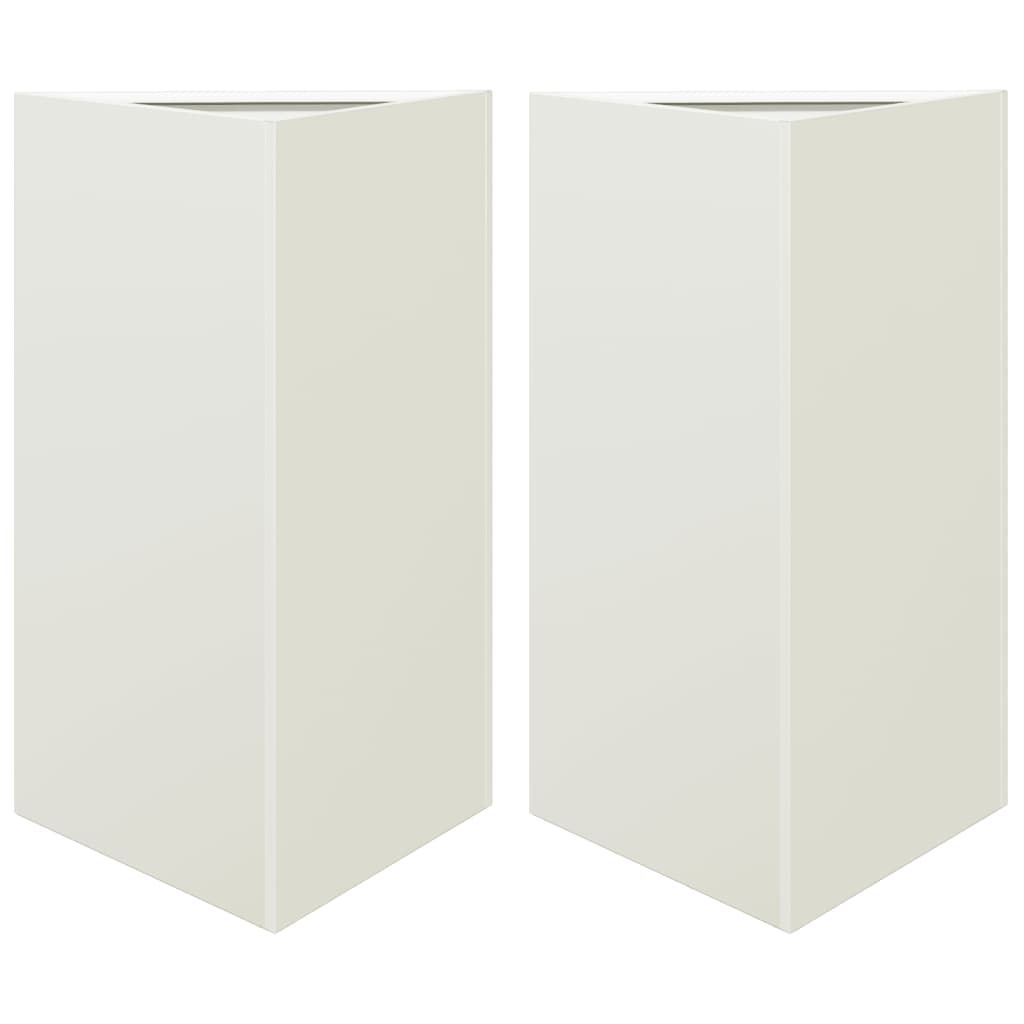 Plantenbakken 2 st driehoek 50x43x75 cm staal wit