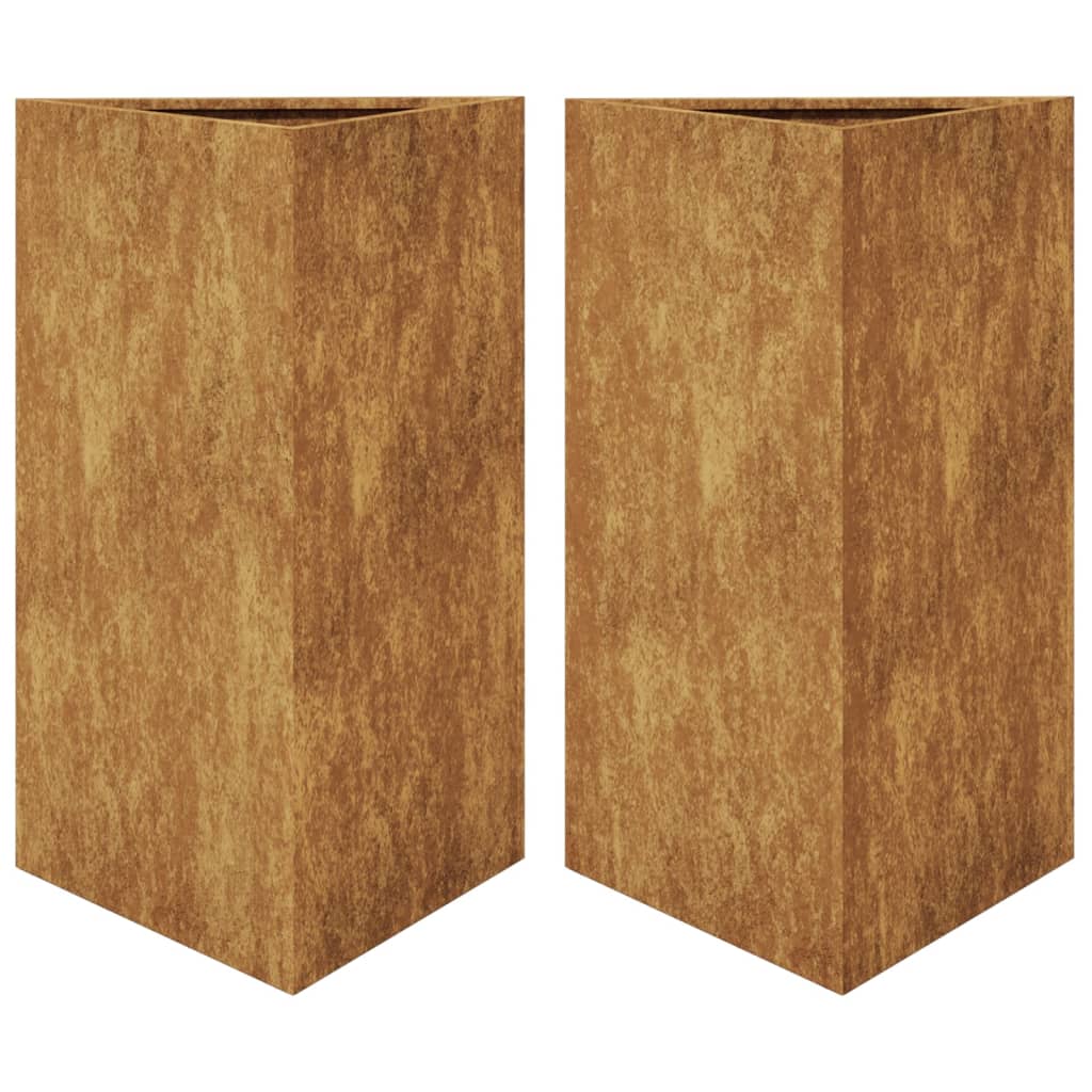 Plantenbakken 2 st driehoek 50x43x75 cm cortenstaal