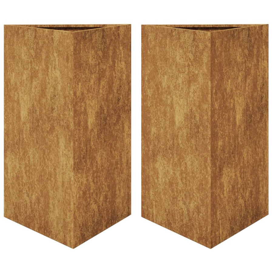Plantenbakken 2 st driehoek 50x43x75 cm cortenstaal