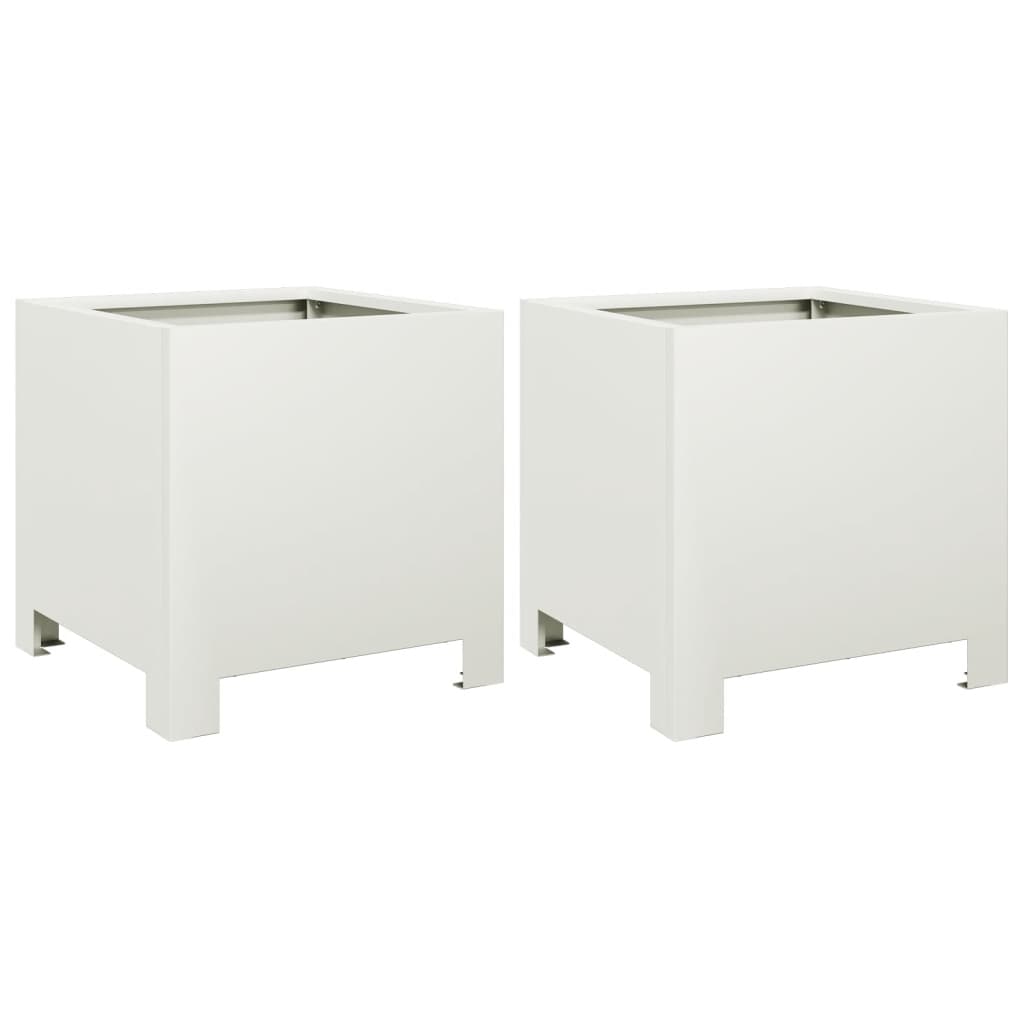 Plantenbakken 2 st 30x30x30 cm staal wit