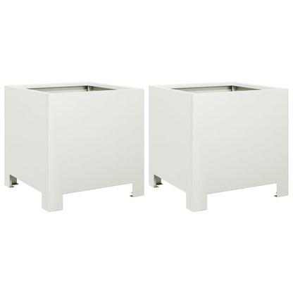 Plantenbakken 2 st 30x30x30 cm staal wit