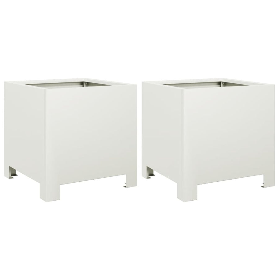 Plantenbakken 2 st 30x30x30 cm staal wit