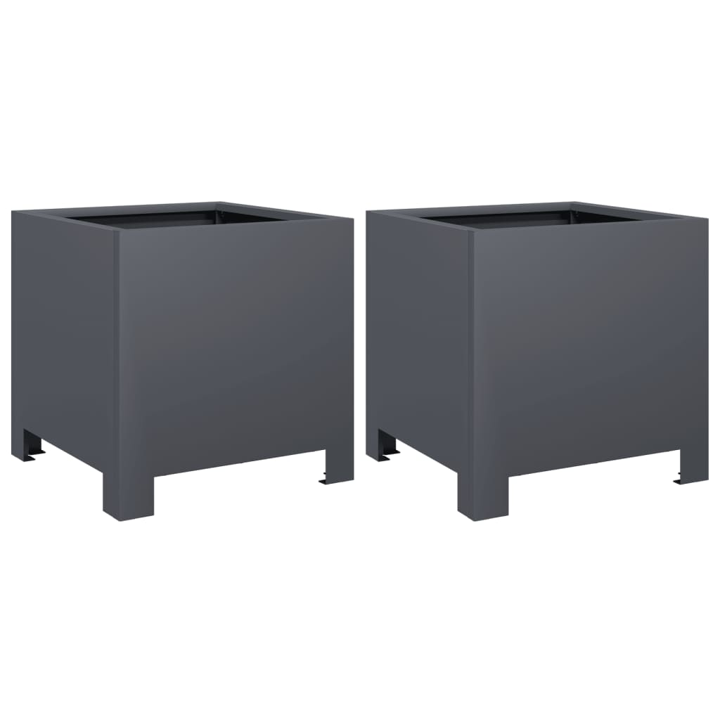 Plantenbakken 2 st 30x30x30 cm staal antracietkleurig