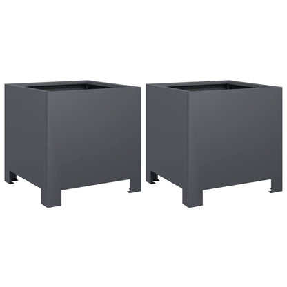 Plantenbakken 2 st 30x30x30 cm staal antracietkleurig
