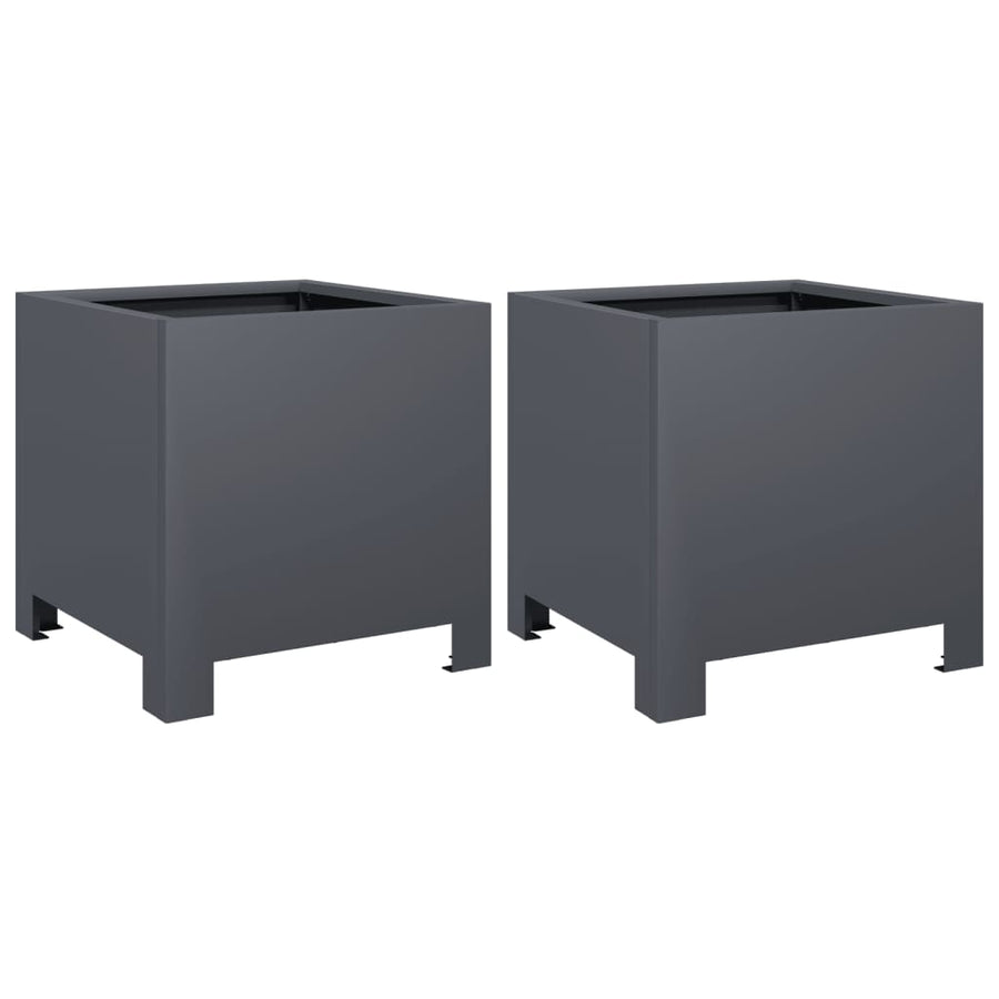 Plantenbakken 2 st 30x30x30 cm staal antracietkleurig