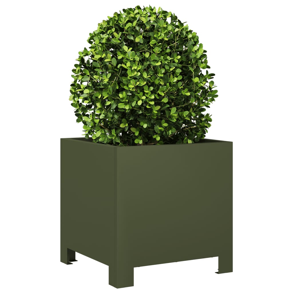 Plantenbakken 2 st 30x30x30 cm staal olijfgroen