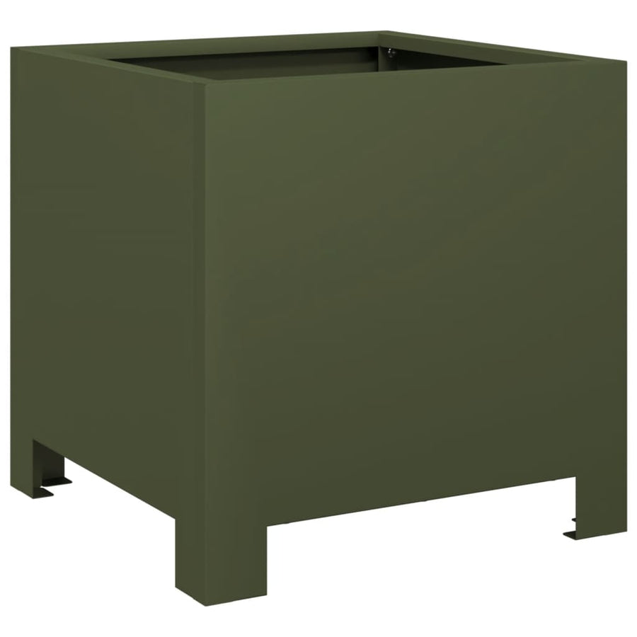 Plantenbakken 2 st 30x30x30 cm staal olijfgroen