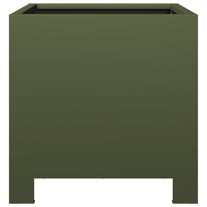 Plantenbakken 2 st 30x30x30 cm staal olijfgroen
