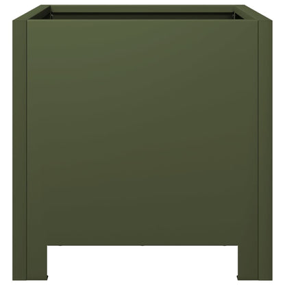 Plantenbakken 2 st 30x30x30 cm staal olijfgroen
