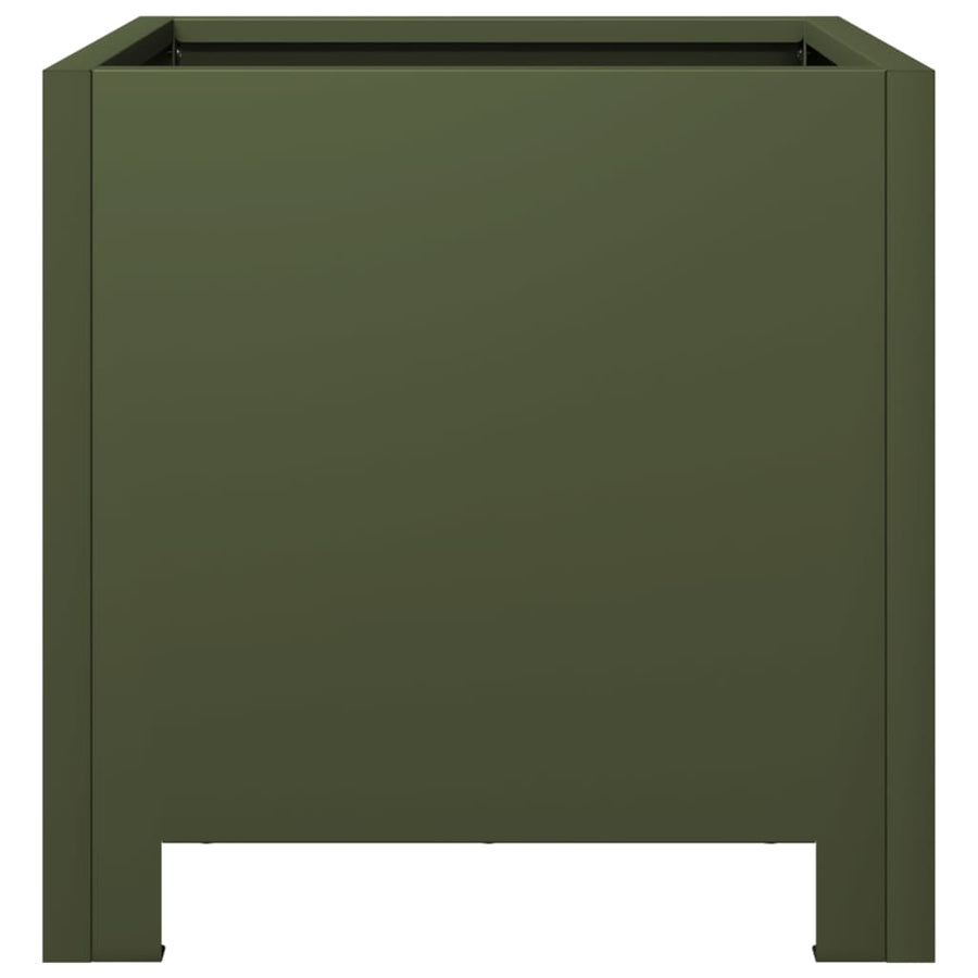 Plantenbakken 2 st 30x30x30 cm staal olijfgroen