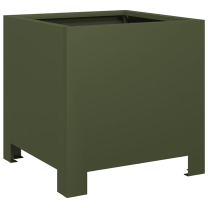 Plantenbakken 2 st 30x30x30 cm staal olijfgroen