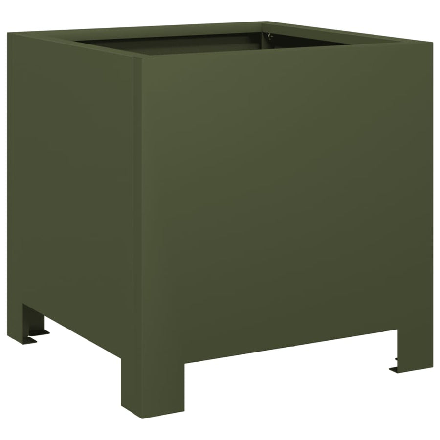Plantenbakken 2 st 30x30x30 cm staal olijfgroen