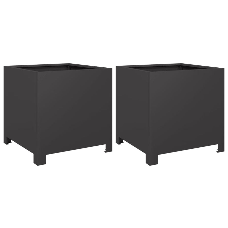 Plantenbakken 2 st 40x40x40 cm staal zwart