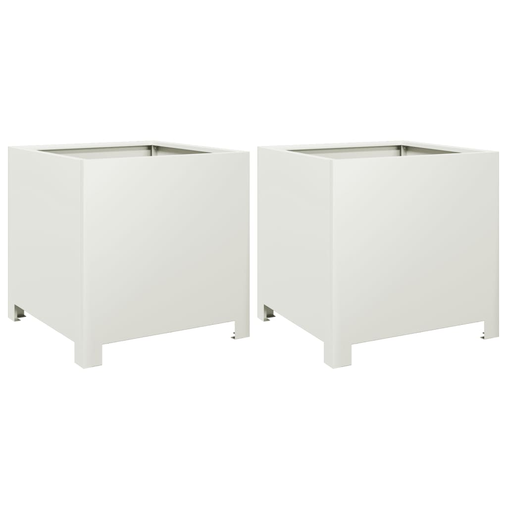 Plantenbakken 2 st 40x40x40 cm staal wit