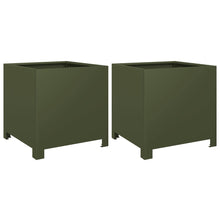 Plantenbakken 2 st 40x40x40 cm staal olijfgroen