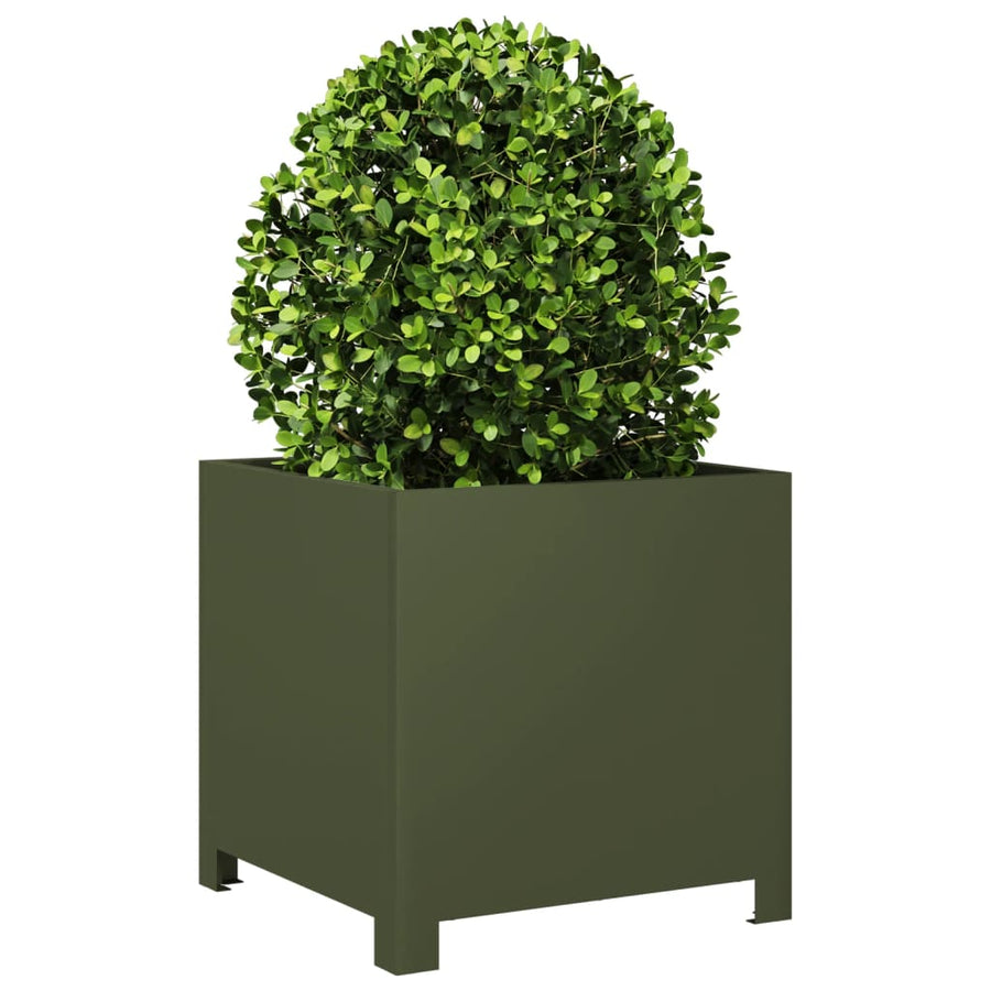 Plantenbakken 2 st 40x40x40 cm staal olijfgroen