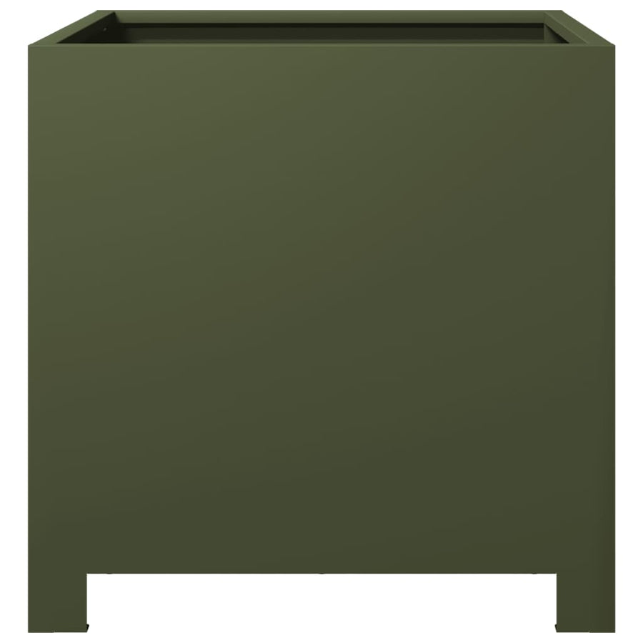 Plantenbakken 2 st 40x40x40 cm staal olijfgroen