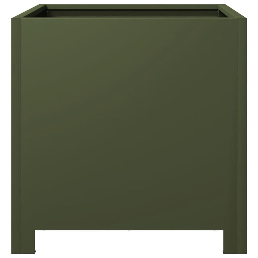 Plantenbakken 2 st 40x40x40 cm staal olijfgroen