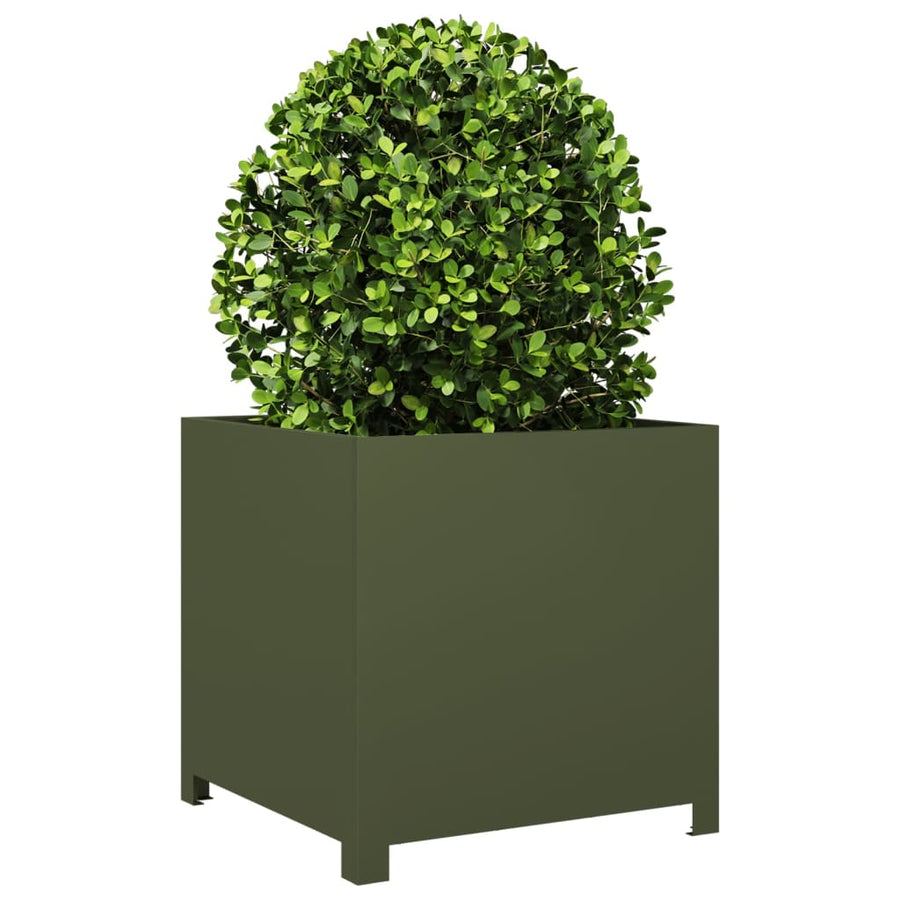 Plantenbak 50x50x50 cm staal olijfgroen