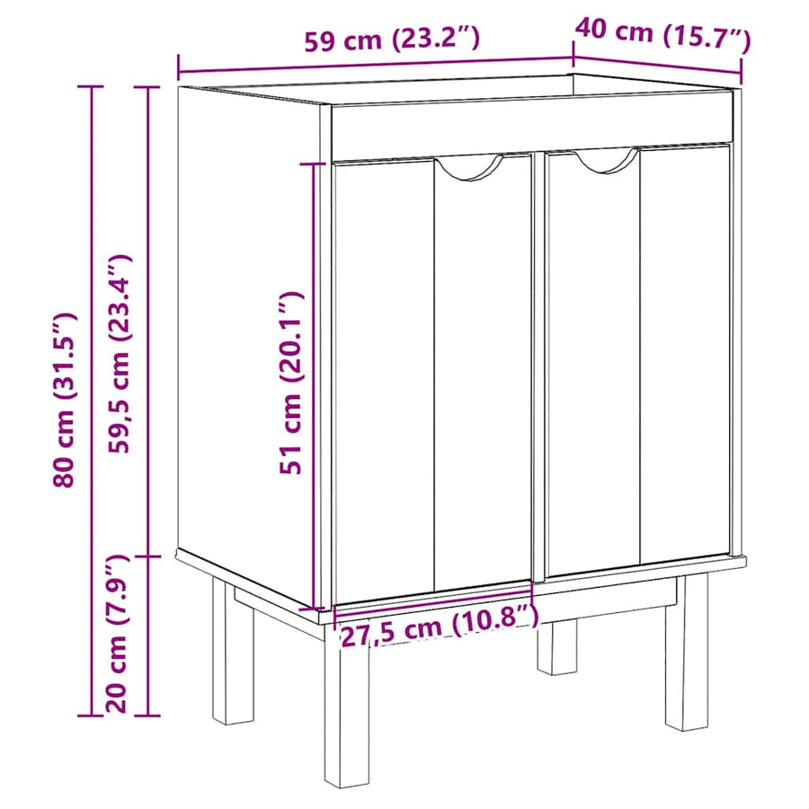 Wastafelkast Otta 59X40X80 Cm Massief Grenenhout
