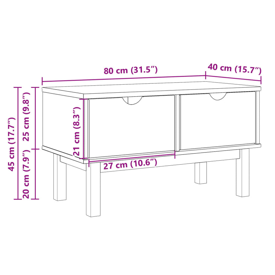 Gangbankje OTTA 80x40x45 cm massief grenenhout
