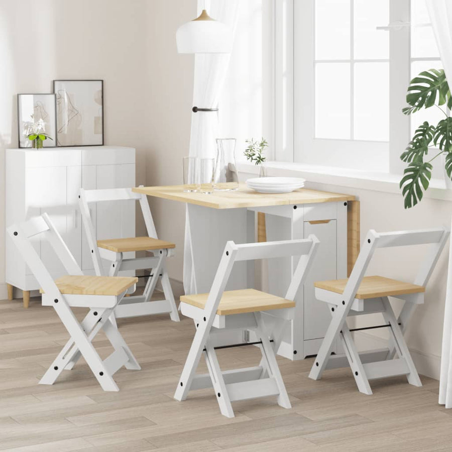 Eetkamerstoelen 4 st Corona inklapbaar massief grenenhout wit