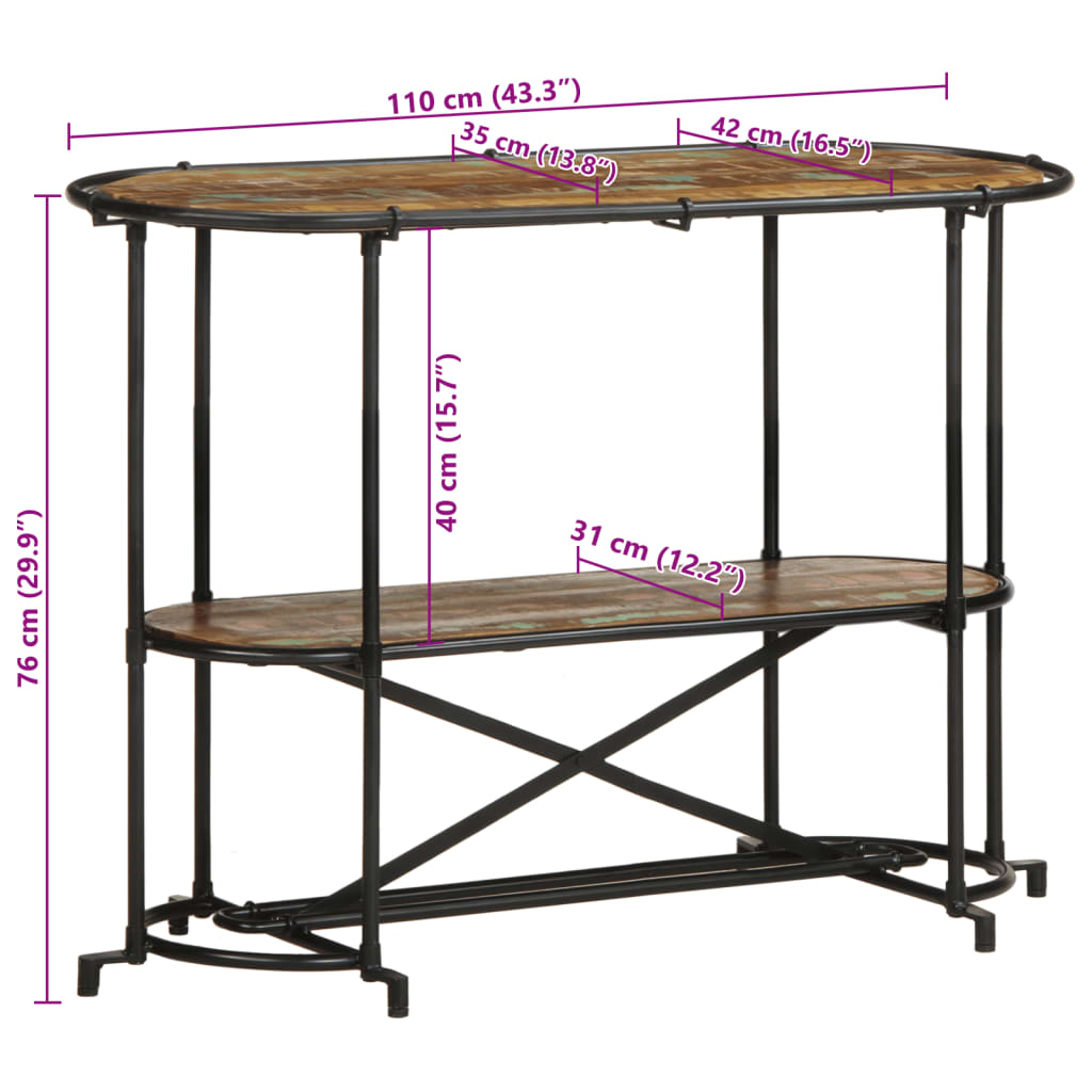 Wandtafel 110x42x76 cm massief gerecycled hout