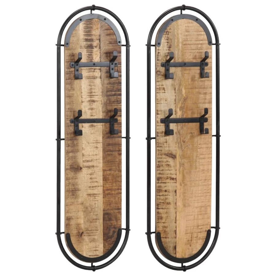 Wandkapstokken 2 St Met 4 Haken Massief ruw mangohout