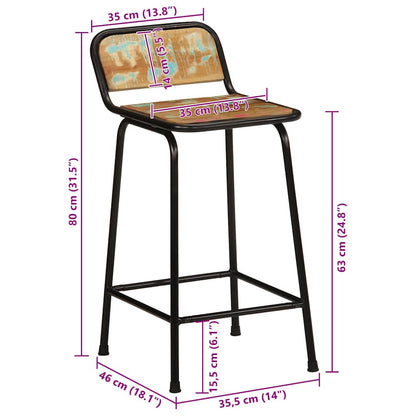 Barkrukken 2 st 46x35,5x80 cm massief gerecycled hout