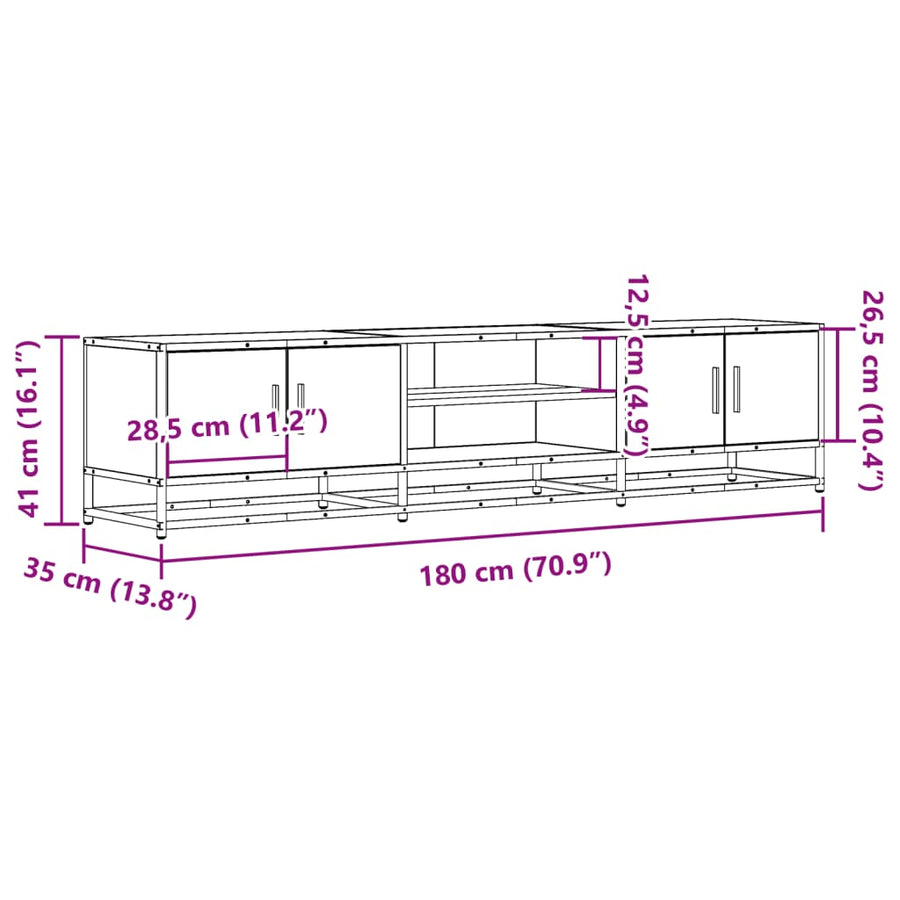 Tv-meubel 180x35x41 cm bewerkt hout grijs sonoma eikenkleurig