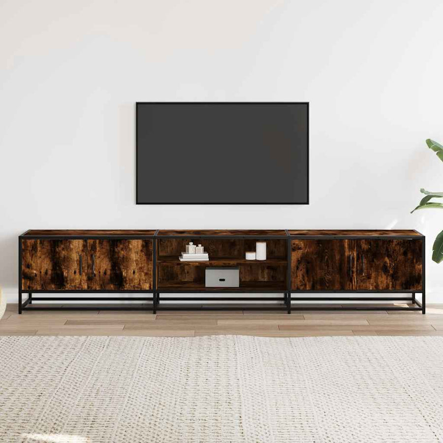 Tv-meubel 210x35x41 cm bewerkt hout gerookt eikenkleurig