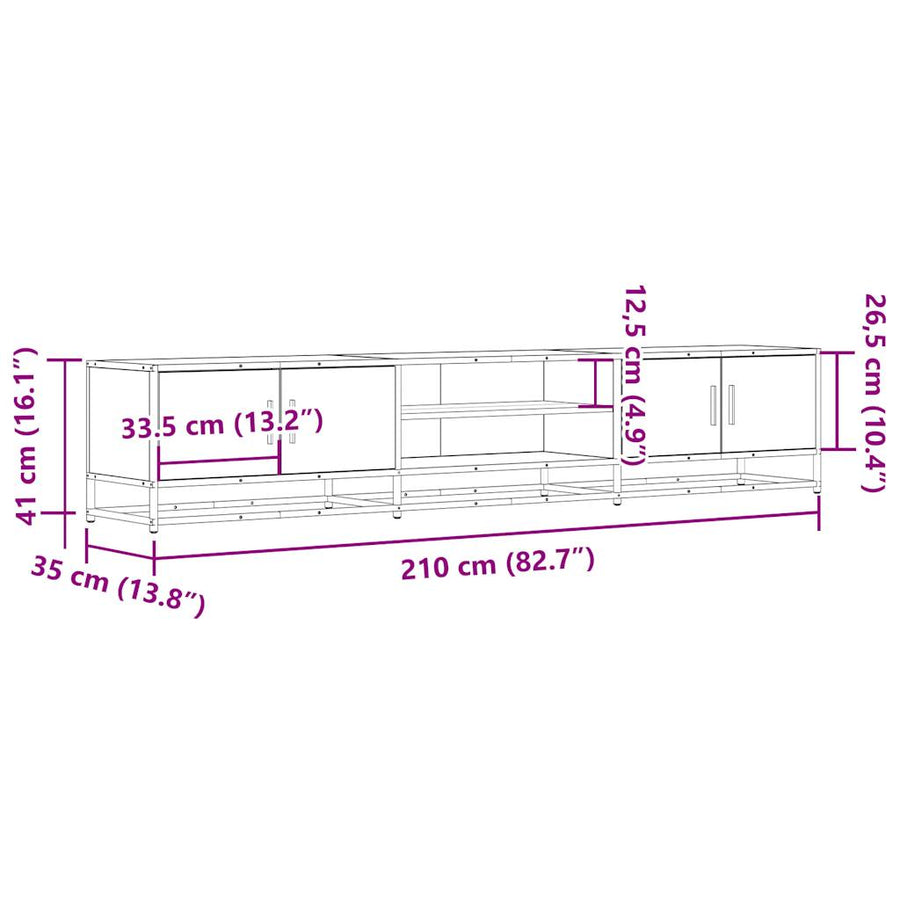 Tv-meubel 210x35x41 cm bewerkt hout gerookt eikenkleurig