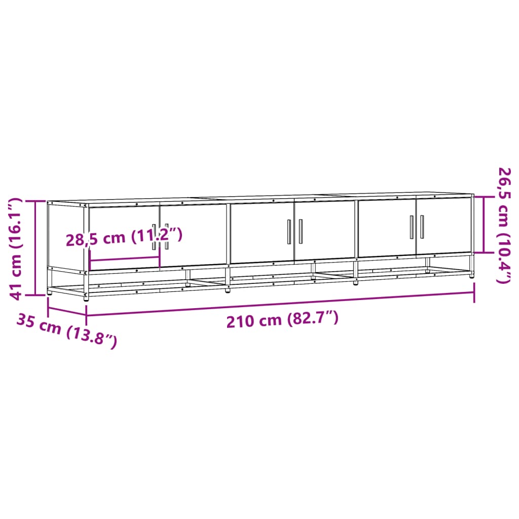 Tv-meubel 210x35x41 cm bewerkt hout grijs sonoma eikenkleurig