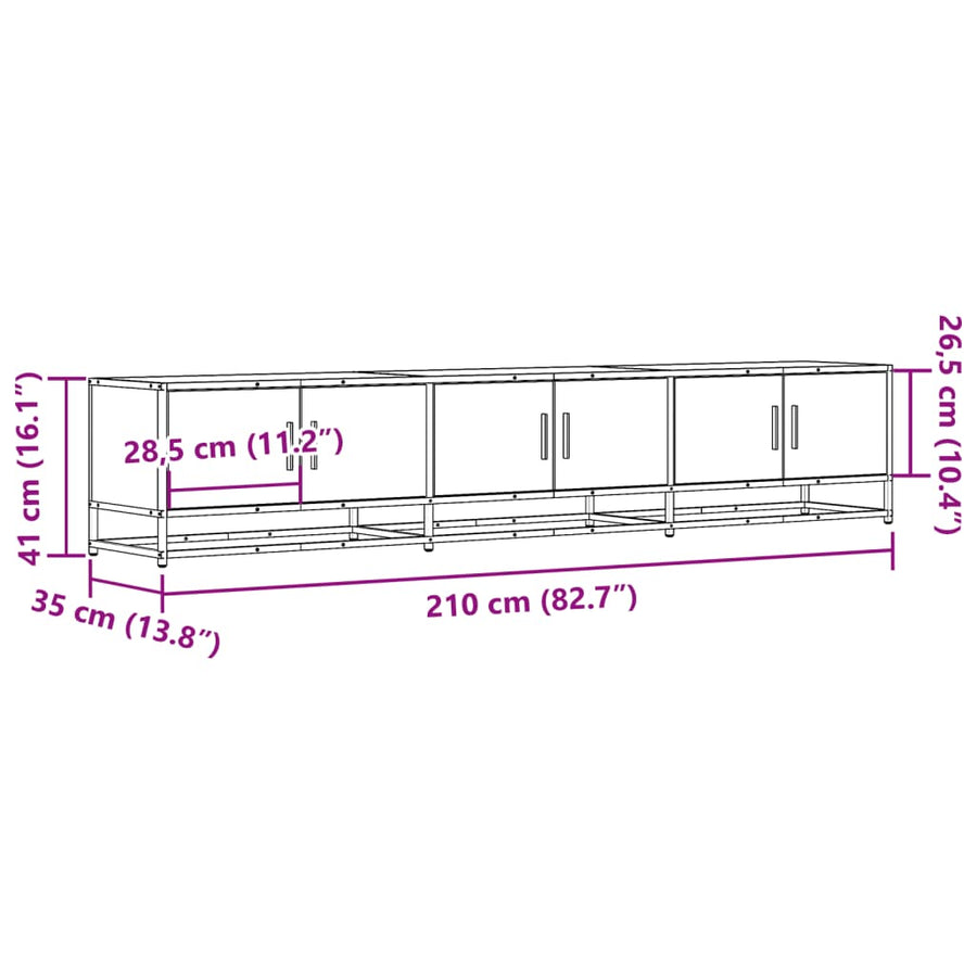 Tv-meubel 210x35x41 cm bewerkt hout grijs sonoma eikenkleurig