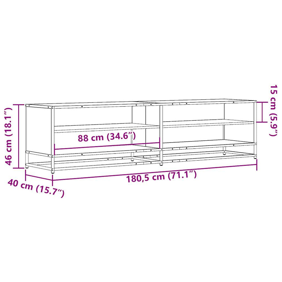Tv-meubel 180,5x40x46 cm bewerkt hout grijs sonoma eikenkleurig