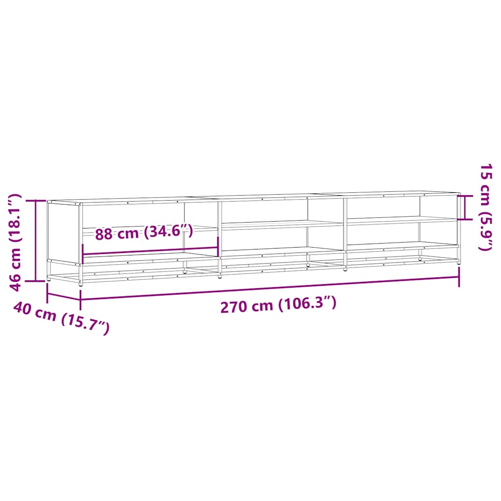 Tv-meubel 270x40x46 cm bewerkt hout gerookt eikenkleurig
