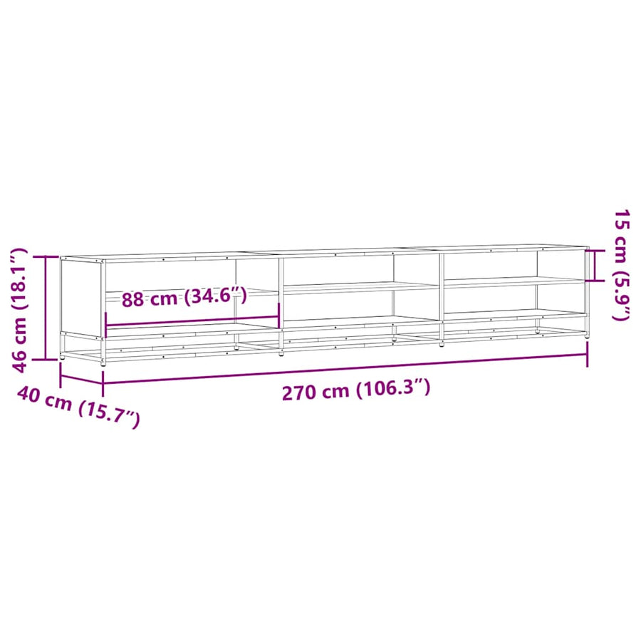 Tv-meubel 270x40x46 cm bewerkt hout gerookt eikenkleurig