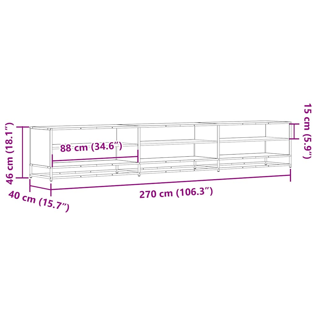 Tv-meubel 270x40x46 cm bewerkt hout bruin eikenkleurig