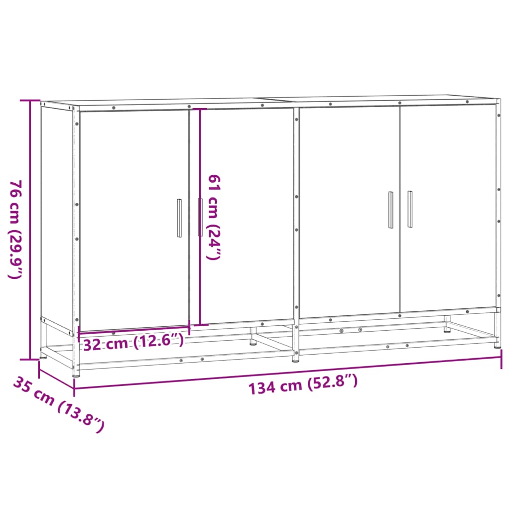 Dressoir 134x35x76 cm bewerkt hout grijs sonoma eikenkleurig